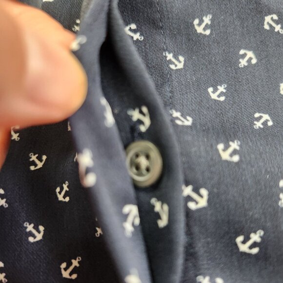 Banana Republic Navy Anchor Button Front Sleeveless Top Women's Petite Size 8 - Picture 15 of 16